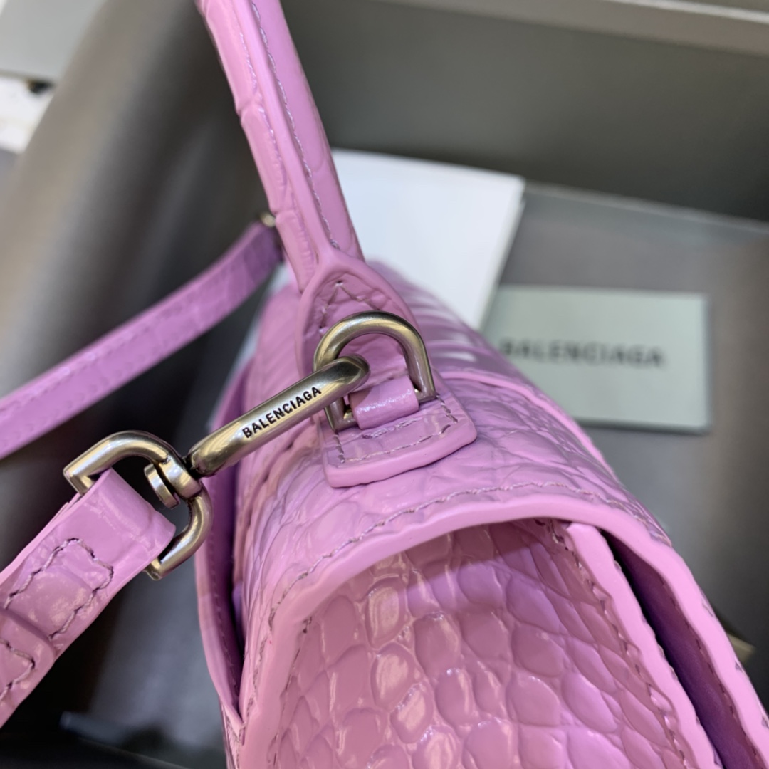 Balenciaga Hourglass XS Handbag Crocodile Embossed Shoulder Bag Pink Purple